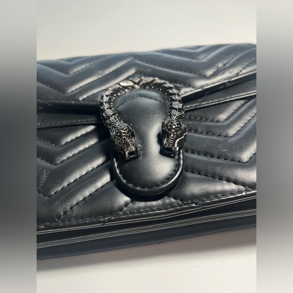 Black Quilted Shoulder Bag with Chain Strap - Picture 7 of 7